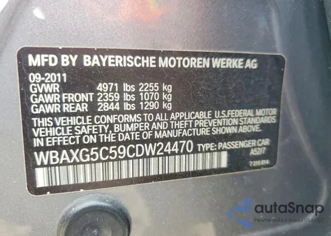 2012 BMW 528 I z USA, uszkodzony, nr VIN WBAXG5C59CDW24470